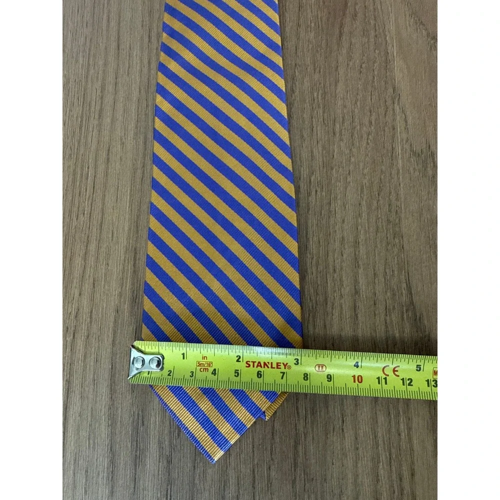 Polo Ralph Lauren Silk Tie Blue Gold Repp Stripe Made in USA Hand Finished